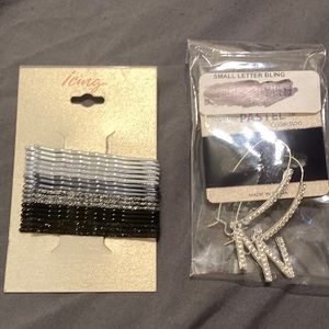 Black and silver Bobby pins and “N” initial earrings